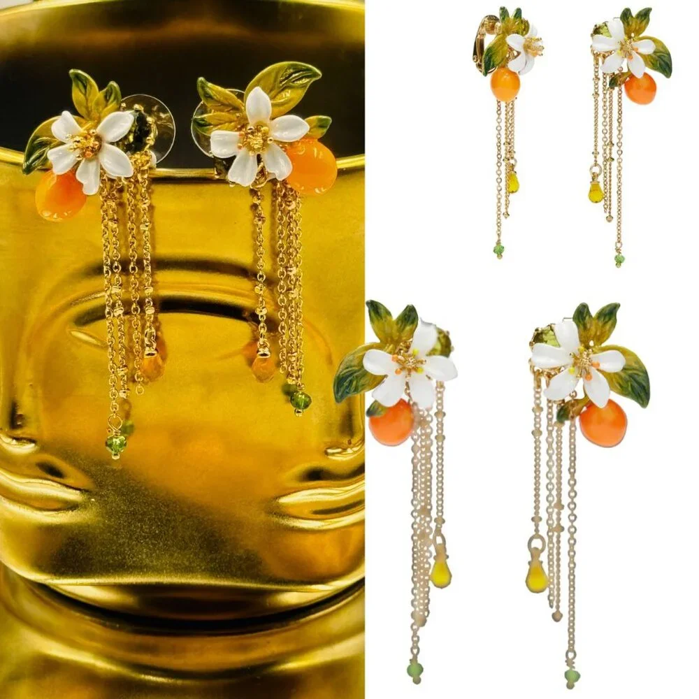 🆕 LES NEREIDES 🧿 NIB Gardens in Provence Orange Blossom Chain Earring - Picture 1 of 16
